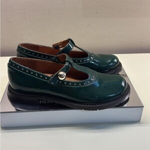 Chie Mihara emerald green woman’s leather t shaped leather loafers